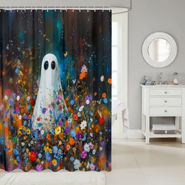 Manfei - Cortinas de ducha con diseño de fantasma, diseño floral, acuarela, cortinas de baño impermeables con 12 ganchos para tina, decoración de habitación de niños y niñas, 72 pulgadas de ancho x 78