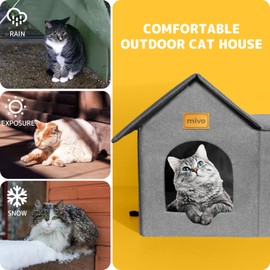 mivo Outdoor Cat House, Weatherproof Cat Houses for Outdoor/Indoor Cats, Collapsible Warm Feral Cat Shelter with Removable Soft Mat, Easy to Assemble Big Cat Bed for Winter