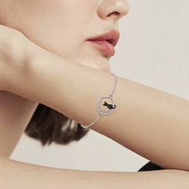 CRMAD Cat Bracelet Sterling Silver Cat on the Celtic Moon Bracelet for Women Irish Jewelry (cat)