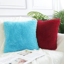 Sea Soft Lion Velvet Throw Pillow Case Cushion Cover Fashion Home Decorative Pillowcase （4-pack） (Sky blue)