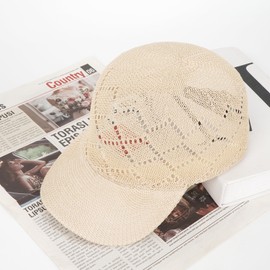 Meyaus Unisex Adults Rhombus Pattern Straw Woven Visor Sunhat Summer Sun Hat Baseball Cap Beige