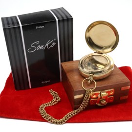 SonKo® Compass Antique Look Nautical Compass - Functional Compass Outdoor as Maritime Decoration or Ship Decoration with Chain Including Chain Confirmation Gift Communion (without personalisation)