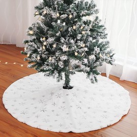 ASVEL Falda de árbol de Navidad, Falda de árbol Blanca de Grosor, 36in Adorno de árbol de Navidad con Copos de Nieve de Lentejuelas para decoración de Navidad, año Nuevo, Fiesta (Plata, 36in/90cm)