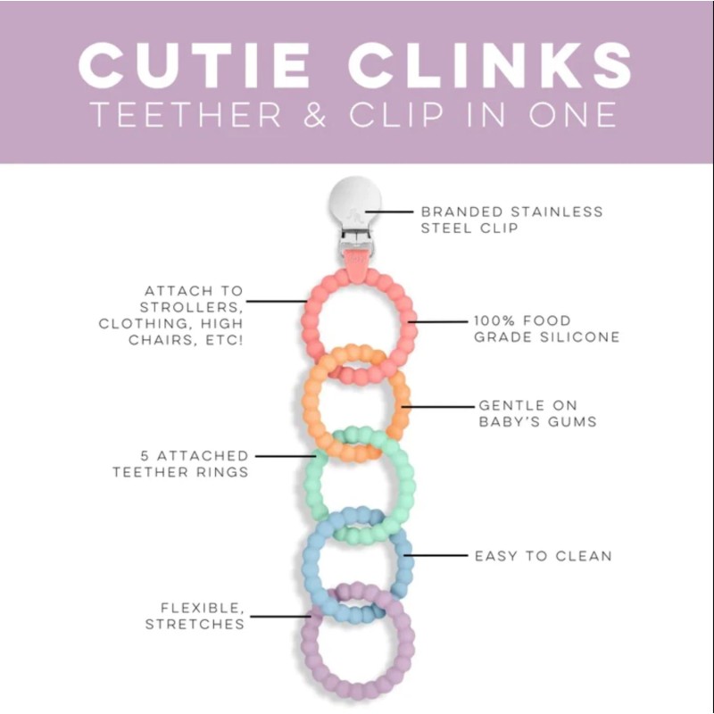 Ryan & Rose Baby Neutral CUTIE CLINKS Teether & Clip