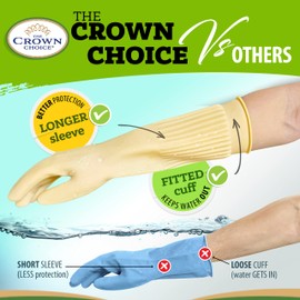 The Crown Choice Long Rubber Dishwashing Gloves SMALL – Natural Latex – Thick All Purpose for Cleaning, Dish Washing – Korean Gloves