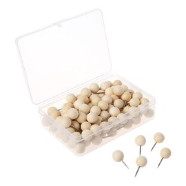 Pack of 60 Round Wooden Push Pins with Storage Box, Wooden Thumbtacks for Notice Board, Cork Board, Bulletin, World Map