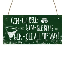 Second Ave Funny Gin-gle Bells Christmas Xmas Wooden Hanging Decoration Festive Home Sign Plaque