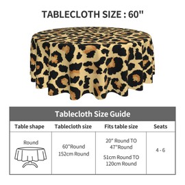 Leopard Print Round Tablecloth,Animal Abstract Skin Circle Table Cover Stain Resistance Wrinkle-Free Table Cloth 60 Inch for Home Kitchen Dining Party Patio Indoor Outdoor