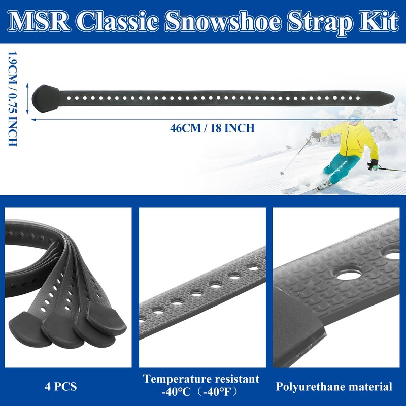Vincreem 4 Pack 18" Classic Snowshoe Strap Kit Black Multipurpose
