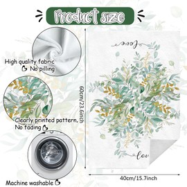 Green Leaf Kitchen Towels, 2 Pack Eucalyptus Leaves Spring Bath Hand Towels, Absorbent Drying Cloth Tea Towels for Cooking Baking,16×24IN (Green Towels)