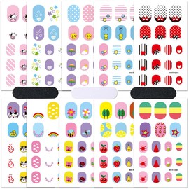 10 Sheets Kids Nail Stickers for Children Aged 7+,Nail Wrap Stickers for Kids,Variety Pack with Star,Flower,Rainbow,Strip & More Designs,3D Self Adhesive Full Nails Strips for Girl's Nail Art