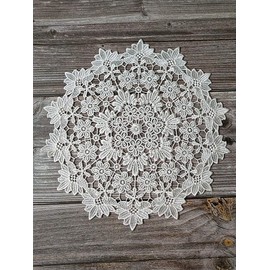 Yulakes Pack of 2 White Lace Round Embroidery Table Place Mats, Handmade Laced Lace Doilies Cotton Placemat Flower Mat, Lace Doilies Crochet Doilies Tablecloth (25 mm)