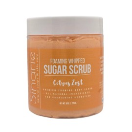 Sinarie Foaming Whipped Sugar Scrub – 8 oz | Gentle Exfoliant with Mango Butter & Coconut Oil for Smooth, Glowing Skin (8 oz., Citrus Zest)