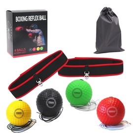 ZNJIAH Boxing Equipment,Boxing Reflex Ball Set - Improves Hitting Speed, Combat Response, Attention, and Hand Eye Coordination(Black+Yellow+red+Green 4Ball)