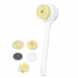 Electric Shower Body Brush for Bath - 5-Head Spinning Scrubber with Long Handle, 3 Speeds and Waterproof Design