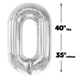Silver 40 Inch 0 Number Balloons, 0 Decorations for 10 20 30 40 50 60 70 80 90 100Birthday, Foil Giant Birthday Graduations Anniversary Party Balloons