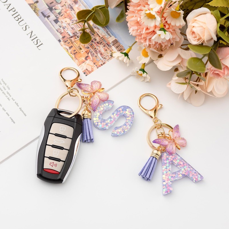 MORSUNBELA Keyring Letter Keyring with Initial Letter Butterfly Keyring Teenager