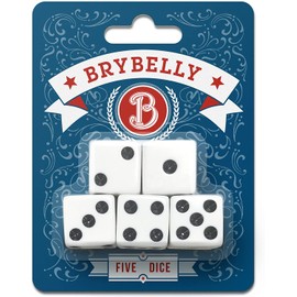 Classic White Game Dice for Playing Board Games and Card Games, 5-Pack Set - 16mm Regular Pipped Six-Sided Dice by Brybelly