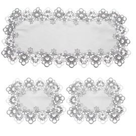 Hollowed Tablecloth Rectangle Jacquard Fabric Suitable for Home Party Garden Wedding Christmas (Grey, Pack of 3)