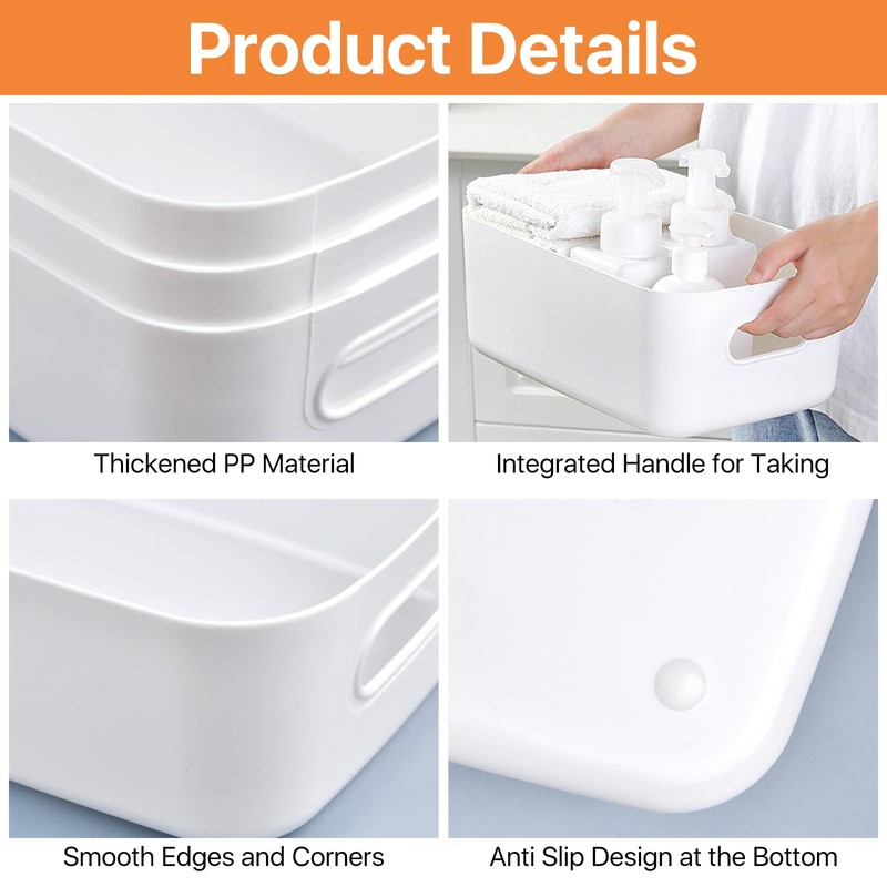 Akamino 10 Pcs Plastic Storage Boxes, 20.5X14X7Cm White Storage Baskets