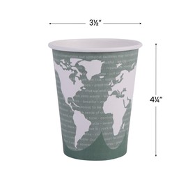 ECO PRODUCTS World Art Disposable Paper Coffee Cups, Eco-Friendly Compostable Paper Hot Cup, PLA Lining, Color Coded, Pack of 50, 12 oz