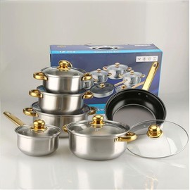 Royal Louis Cookware Sets, 12 Pcs Stainless Steel Cooking Pot Set, Multicolor, Classic Design, Glass Cover, Stainless Steel Handle, Includes 16/18/20/22/24/24cm Pots