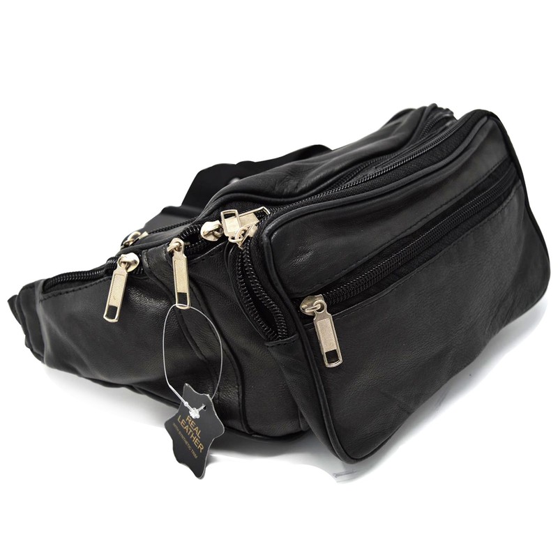 Leather Waist Bag Bum Bag Travel Pouch Pack 5 zips