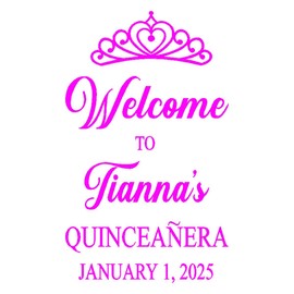 Welcome to Quinceanera Vinyl Decal with Name and Date for Mirror or arch backdrop, Girls 15th Birthday, Sign for Party Entrance