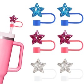 6 Pcs Star Straw Cover Caps White Blue Red Star Straw Toppers for 30 and 40oz Tumblers Independence Day Silicone Straws Protectors Patriotic Straws Tip Lid Covers for Cup Decoration