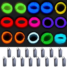 MaxLax 15 Pack EL Wire Kit - 6.5ft/2M Cuttable Electroluminescent Wire 360° Cuttable, Multi-Color Glow Wire for DIY Costume, Party Decor, Night Fishing & Safety Gear (Include 4 Lighting Modes)
