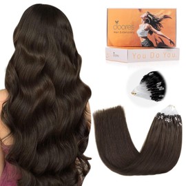 DOORES Microlink Hair Extensions Remy Hair, Light Dark Brown 20 Inch 50g/50s, Beaded Extensions Human Hair for Women Micro Ring Extensions