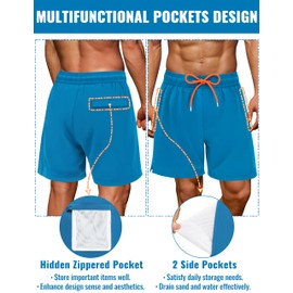 Men's Swim Trunks with Compression Liner Mens Board Shorts Men's Swimwear Plus Size Bathing Suit for Men Swim Shorts Men Peacock Blue
