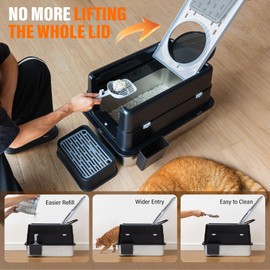 Stainless Steel Litter Box, XL Top Entry Cat Litter Box with Flip Lid, High Side Large Top Front Dual Exit Enclosed Cat Litter Pan Tray with Litter Scoop and Foot Pedal, Easy Cleaning, Anti-Leakage