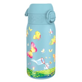 ION8 Insulated Steel Water Bottle, 320 ml/11 oz, Leak Proof, Easy to Open, Secure Lock, Dishwasher Safe, Carry Handle, Flip Cover, Metal Water Bottle, Raised Print, Stainless Steel, Butterfly Design