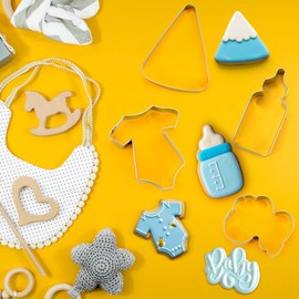 4 Pcs Baby Shower Cookie Cutters Platter Stainless Steel Baby Word Clothes Wedge and Bottle Biscuit Cutters
