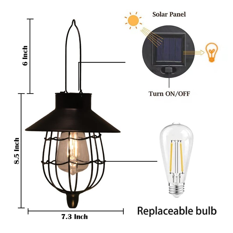 YAKii 2 Pack Solar Lantern Hanging Waterproof Outdoor Metal Solar