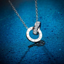 murtoo Women's Necklace Double Circle Pendant Silver Rose Gold Zirconia Interlocking Infinity Pendant Necklace Jewelry Gift for Her (Silver)