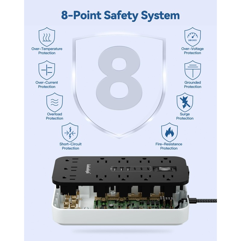 10FT Extension Cord with USB Ports- Power Strip with USB,