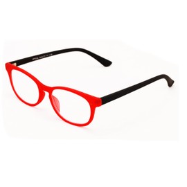 V.W.E. Fun Neon Color Spherical Frame Readers Reading Glasses - Matte Translucent Rubberized Finish (Red/Black, 1.00)