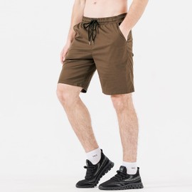 HHZ - Pantalones cortos de algodón elástico para hombre, estilo casual, de sarga elástica para verano, playa, pantalones cortos de trabajo con cordón, Y1001brown, 40