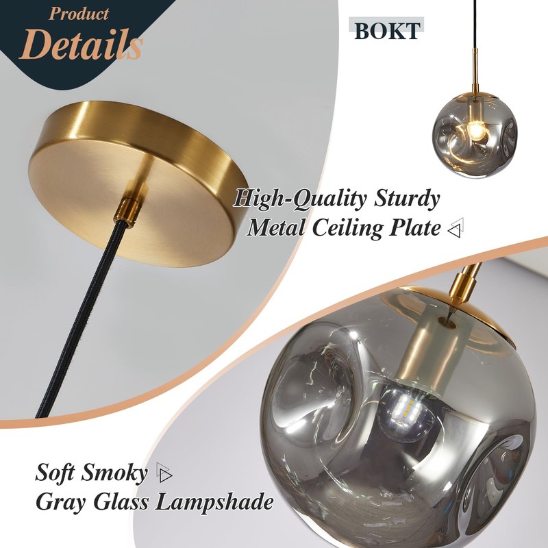 BOKT Mid Century Modern Gold Globe Pendant Lights Kitchen Island