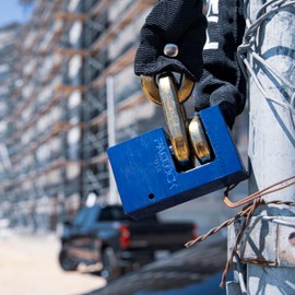 PACLOCK BL17A-1100 Block-Lock Series Shutter Lock, Blue Anodized Alum, High Security 6-Pin Cylinder, One Lock Keyed to a Number U-Pick! w/ 2 Keys, Hidden Shackle
