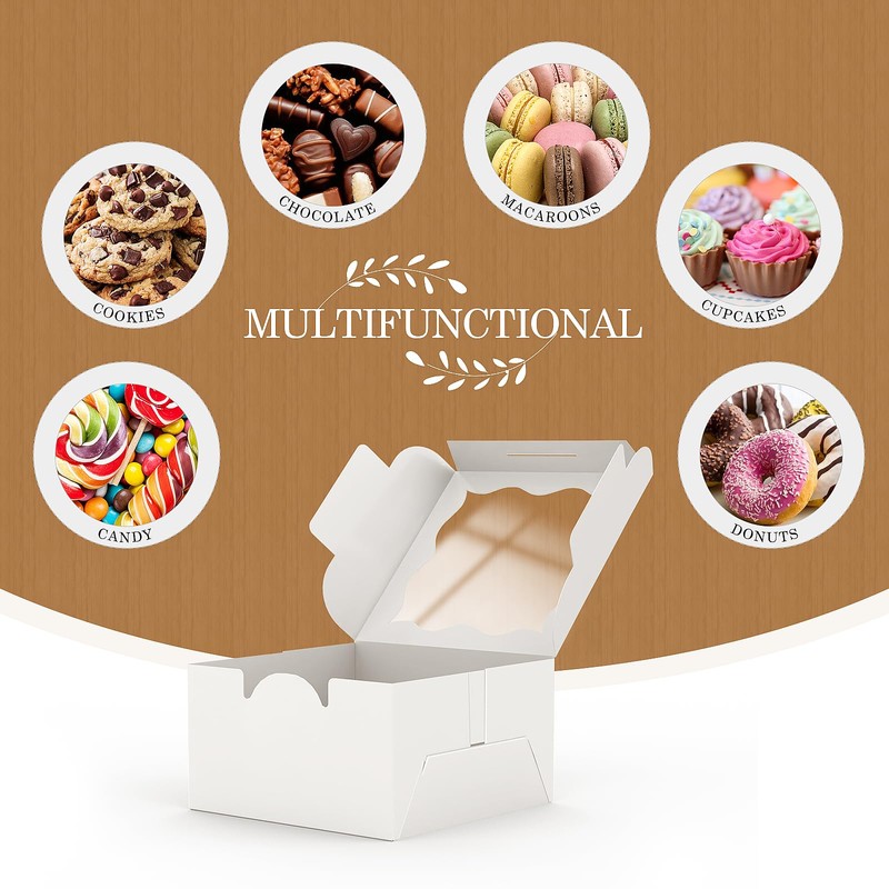 Reynards 60 Pcs Cookie Boxes 4x4x2.5 Inche, White Bakery Boxes