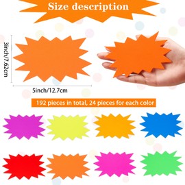 Neon Paper Starburst Sales Signs Starburst Classroom Name Tags Sales Labels Board Star Shape Paper Party Label Fluorescent Assorted Colours (Pack of 192)