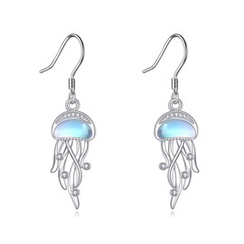 Jellyfish Earrings S925 Sterling Silver Moonstone Jellyfish Dangle Ocean Drop earrings Jewelry For Women Lover Beach Gifts