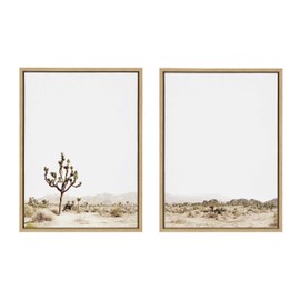 Kate and Laurel Sylvie Lone Joshua Tree Framed Canvas Wall Art Set by Amy Peterson Art Studio, 2 Piece Set 18x24 Natural