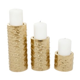 Deco 79 Metal Pillar Candle Holder with Studs, Set of 3 11", 7", 4" H, Gold