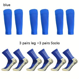 2/4/6/8 counts of Men's Non-Slip Football Socks, Knee Pads Calf Sleeves, Soccer Socks & Leg Warmers Socks Sports Set, for Football, Basketball Running - Color: Blue Socks+Leg Cover*3