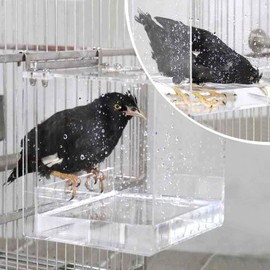 HOSUKKO Bird Bath for Cage Clear Bird Bathtub Parrot Parakeets Shower No Mess Bird Feeder for Cage Bathtub Box for Small Bird Parrot with 4 Hooks