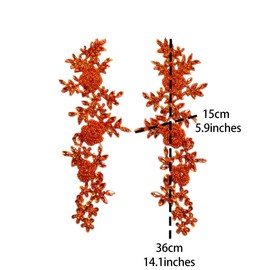 Jpumley. Pksn Handmade Rhinestones on Lace Applique Trim Sewing Beads Sequins Trim Patches for Wedding Dress Accessories 1Pair/Bag 6X14inches (Black Silver)